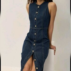 Women Front Button Sleeveless Simple Bodycon Dress, Casual For Everyday